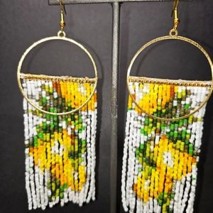 Handmade Beaded Fringe Lemon Earrings